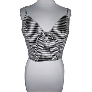 American Threads Black White Plaid Bow Halter Top